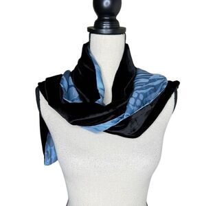 Caron Miller Velvet Scarf Black & Blue 9”X68” Elegant, Party
